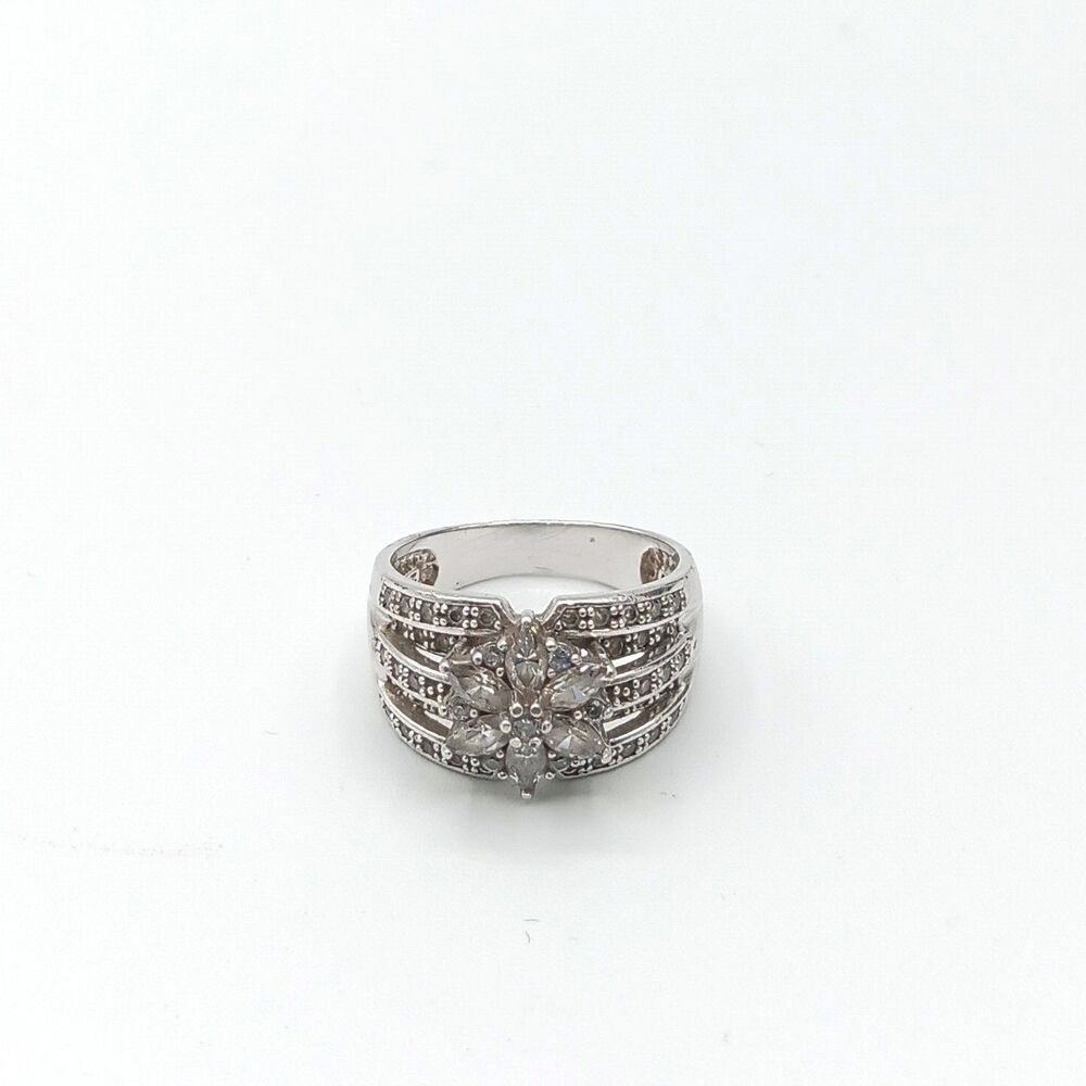 Sterling CZ Floral Cluster Ring Size 8 Vtg Cocktail Wedding Romantic 925 Silver